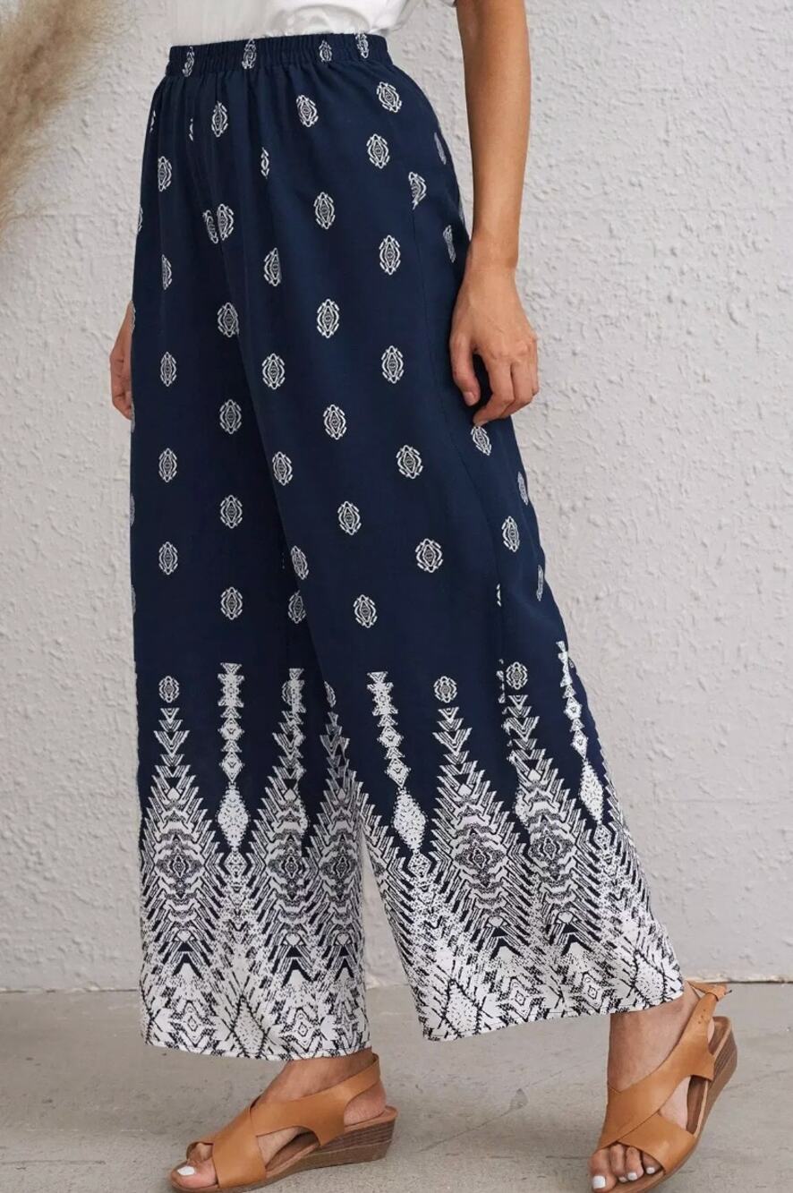 SHEIN Navy and White Printed Pants | Size 2XL